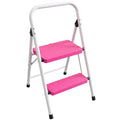 2 Step Stool Folding Anti-Slip Lightweight Steel 330LBS Pink V9092