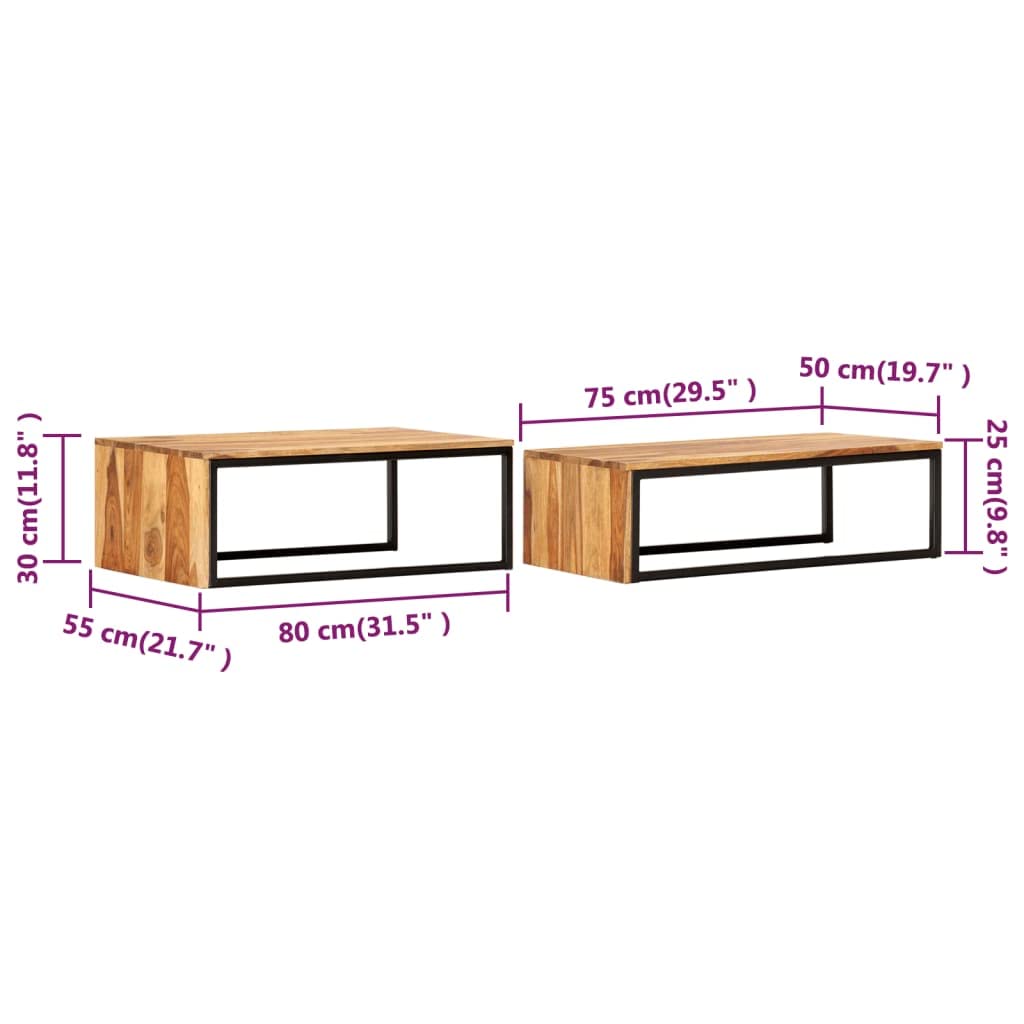 Brown Set of 2 Solid Sheesham Wood Nesting Coffee Tables G6617