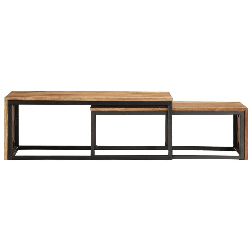 Brown Set of 2 Solid Sheesham Wood Nesting Coffee Tables G6617
