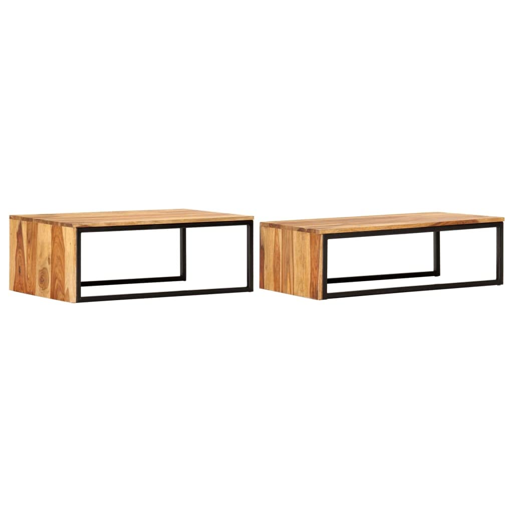 Brown Set of 2 Solid Sheesham Wood Nesting Coffee Tables G6617