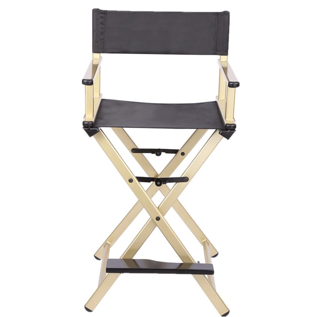 Portable Aluminum Makeup Chair Foldable Director Seat with Armrest Heavy Duty 300lb Capacity Black W1315