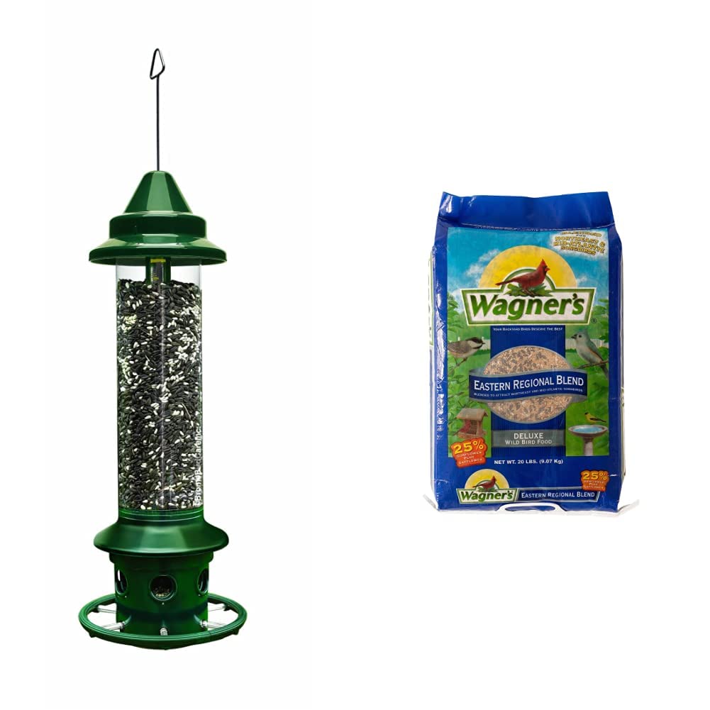 Green Squirrel-Proof Bird Feeder and 20-Pound Bag Wild Bird Food O1189