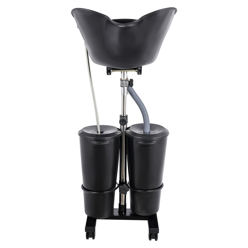 Portable Shampoo Bowl with Dual Buckets, Adjustable Height, Electric Pump, Foot Pedal Control, Black U16856