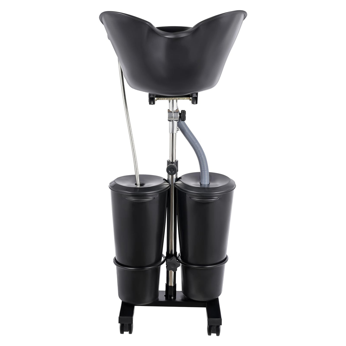 Portable Shampoo Bowl with Dual Buckets, Adjustable Height, Electric Pump, Foot Pedal Control, Black U16856