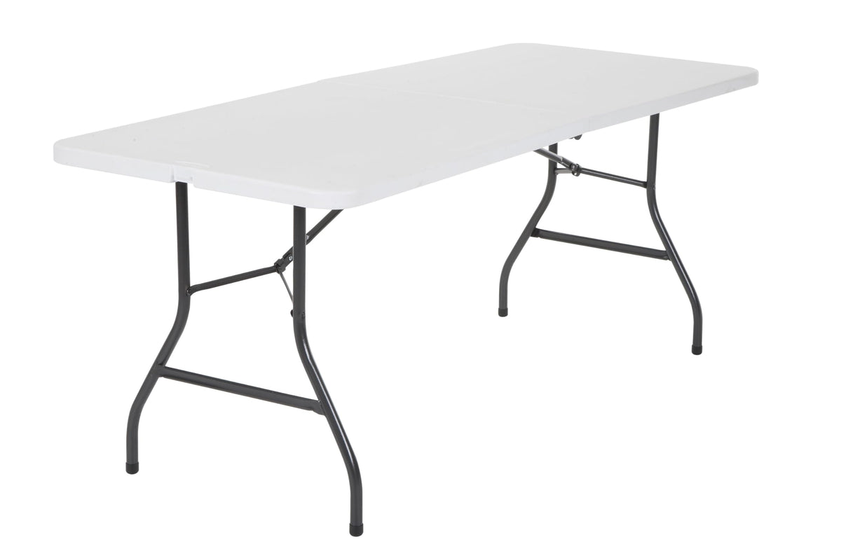 6 Foot Fold-in-Half Folding Table White Speckle HDPE Top M8687
