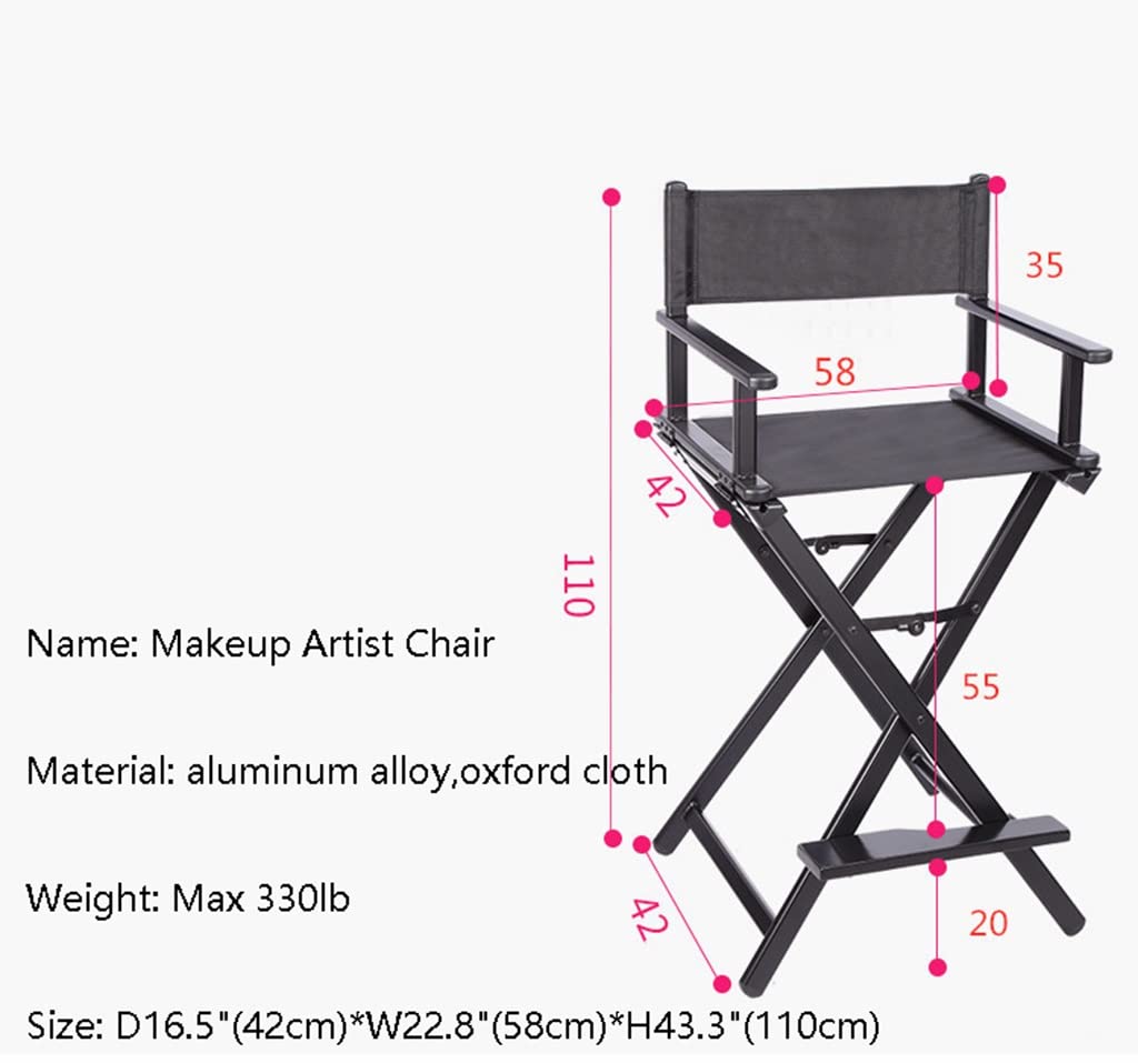 Portable Aluminum Makeup Chair Foldable Director Seat with Armrest Heavy Duty 300lb Capacity Black W1315
