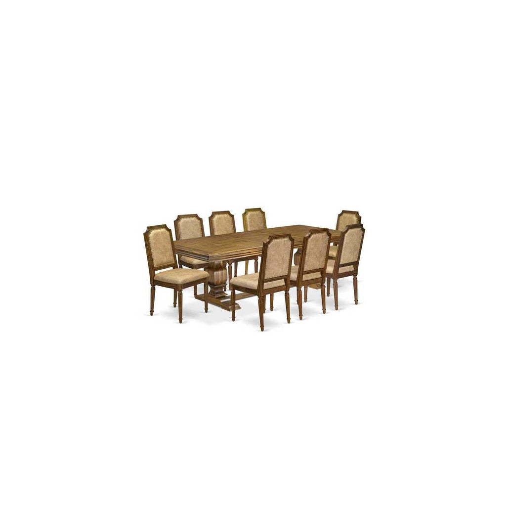 9 Piece Kitchen Table Set with 8 Dark Grey PU Leather Chairs H24777
