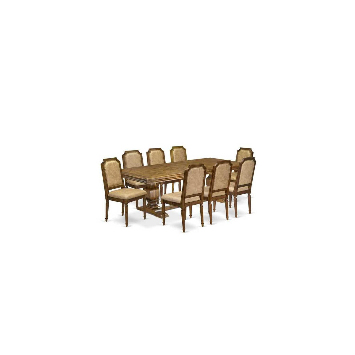 9 Piece Kitchen Table Set with 8 Dark Grey PU Leather Chairs H24777
