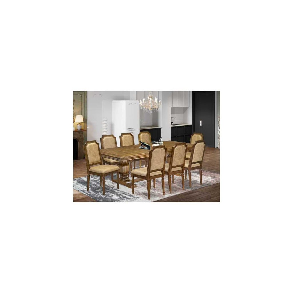 9 Piece Kitchen Table Set with 8 Dark Grey PU Leather Chairs H24777