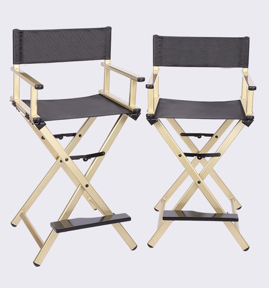 Portable Aluminum Makeup Chair Foldable Director Seat with Armrest Heavy Duty 300lb Capacity Black W1315
