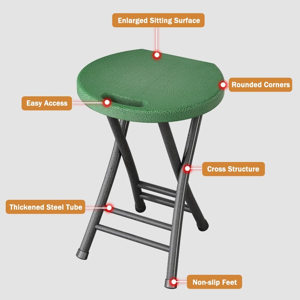 Folding Stool, 18in Portable Collapsible Bar Stool with Handle, Foldable Lightweight Camping Chair Stool for Outdoor Indoor Kitchen Bar, Assembly Free(Black,White Frame) H212286