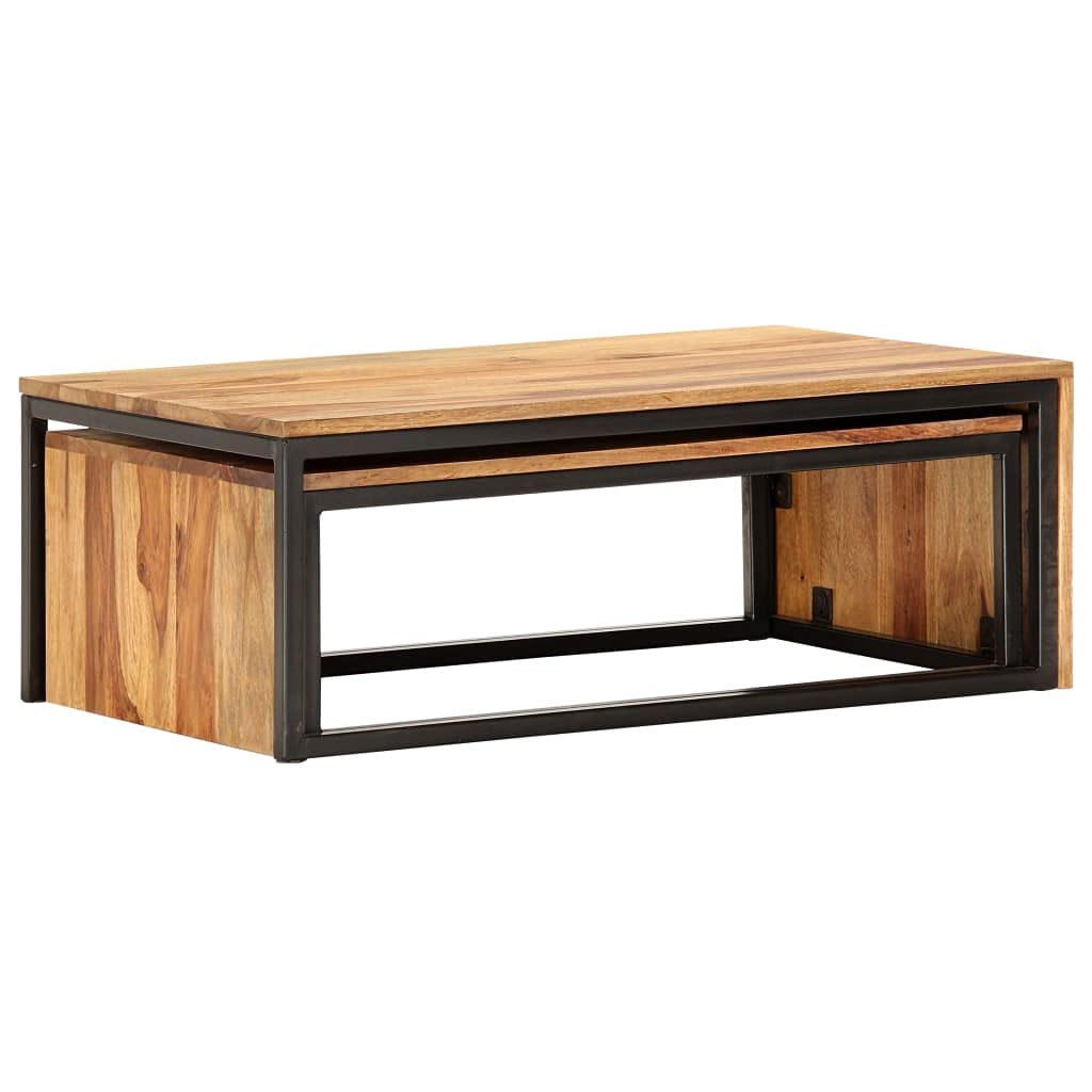 Brown Set of 2 Solid Sheesham Wood Nesting Coffee Tables G6617