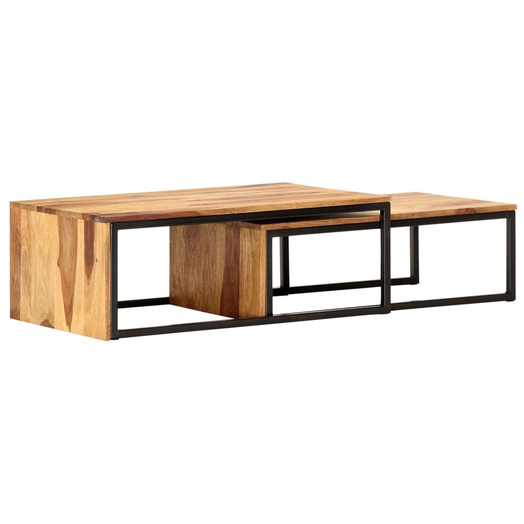 Brown Set of 2 Solid Sheesham Wood Nesting Coffee Tables G6617