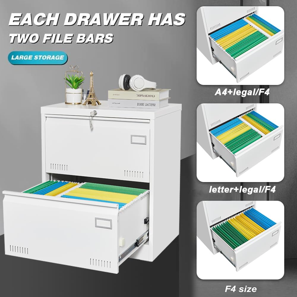 White 2 Drawer Metal Lockable File Cabinet K384