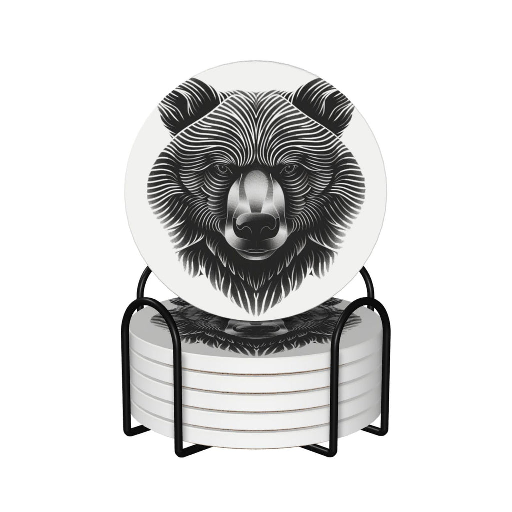 Black and White Bear Head Ceramic Coasters Set of 6 F4612