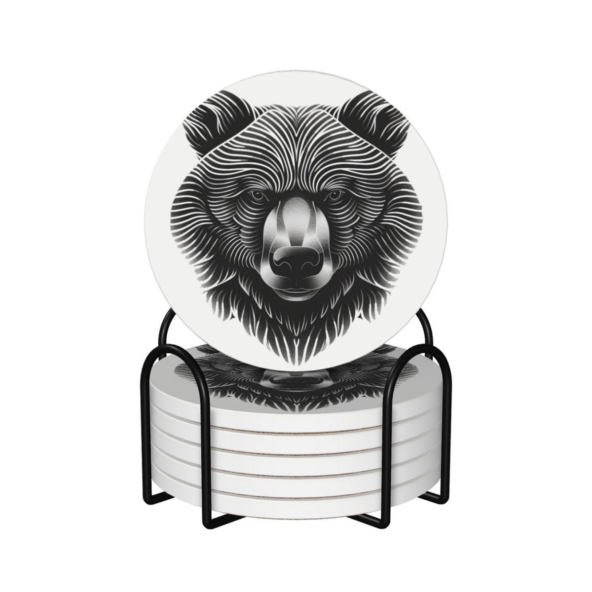Black and White Bear Head Ceramic Coasters Set of 6 F4612