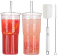 2Pcs 22oz Glass Cups with Lids and Straws D164063