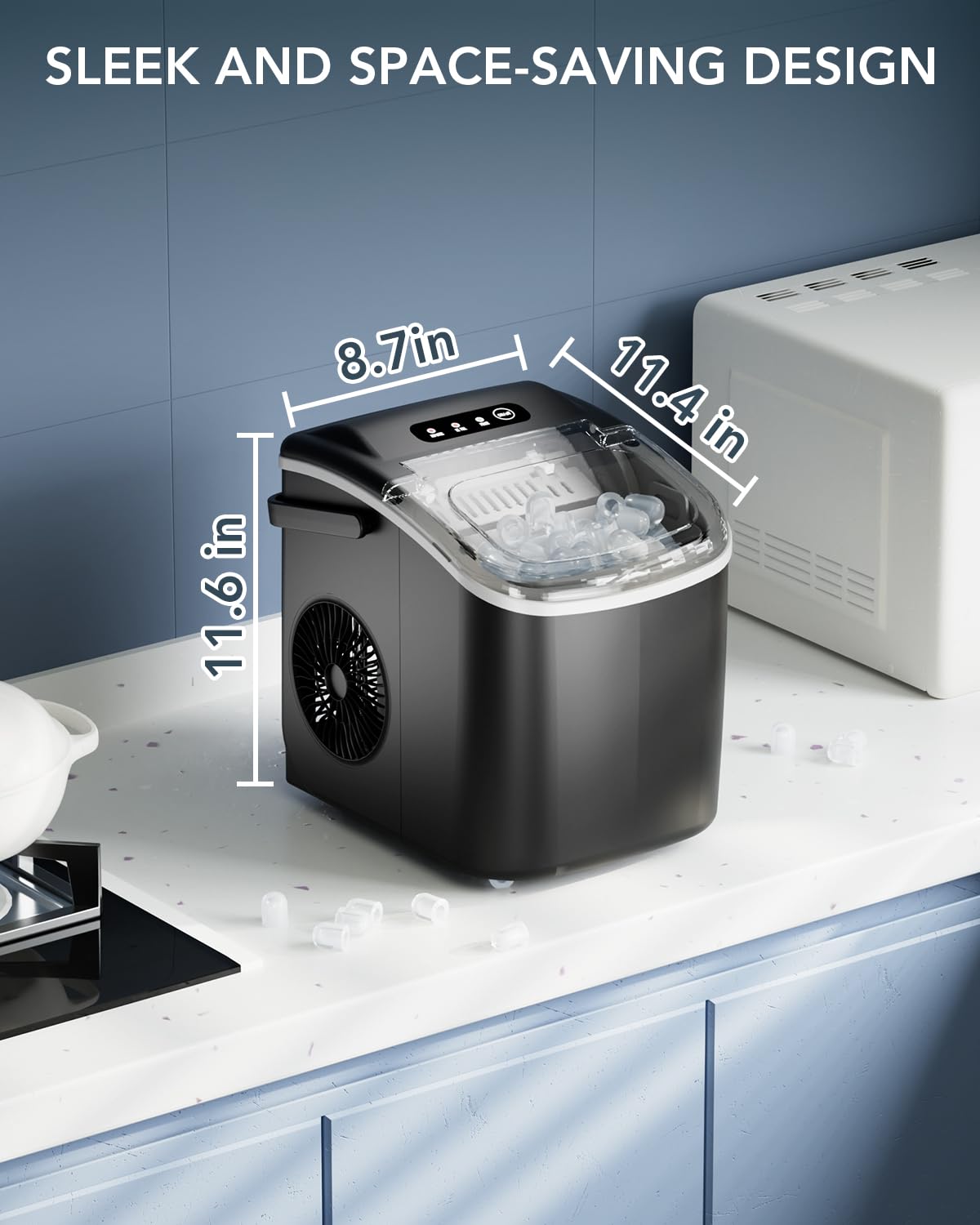 Black Countertop Ice Maker with Ice Scoop & Basket T535
