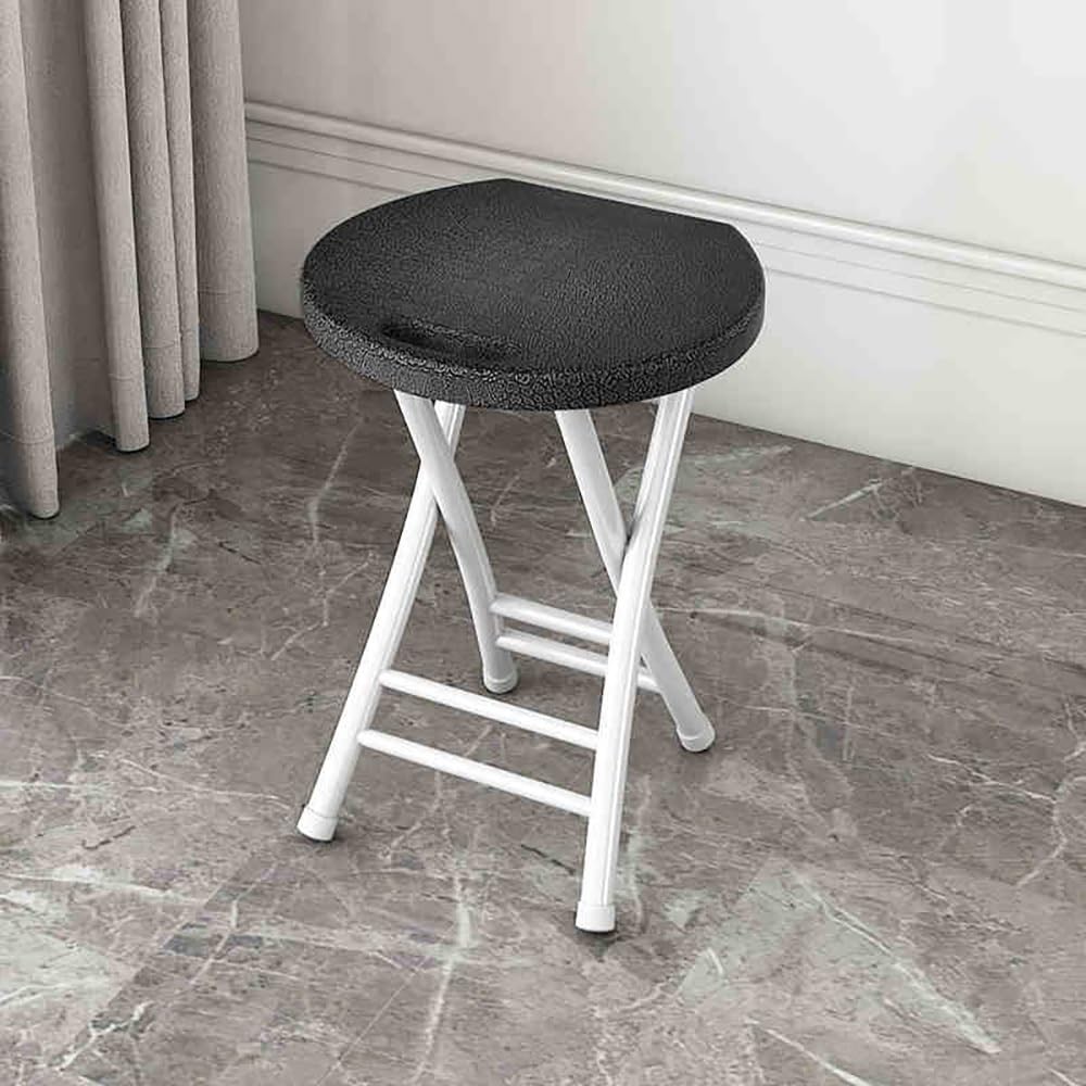 Folding Stool, 18in Portable Collapsible Bar Stool with Handle, Foldable Lightweight Camping Chair Stool for Outdoor Indoor Kitchen Bar, Assembly Free(Black,White Frame) H212286