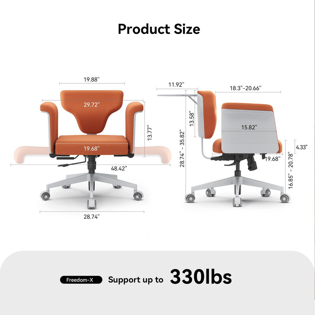 Orange Adjustable Ergonomic Office Chair with Desk Tray E925
