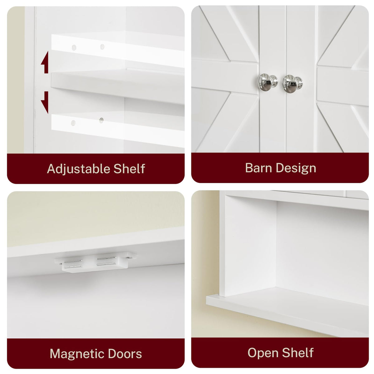 White Over The Toilet Bathroom Wall Cabinet with Adjustable Shelf I485887