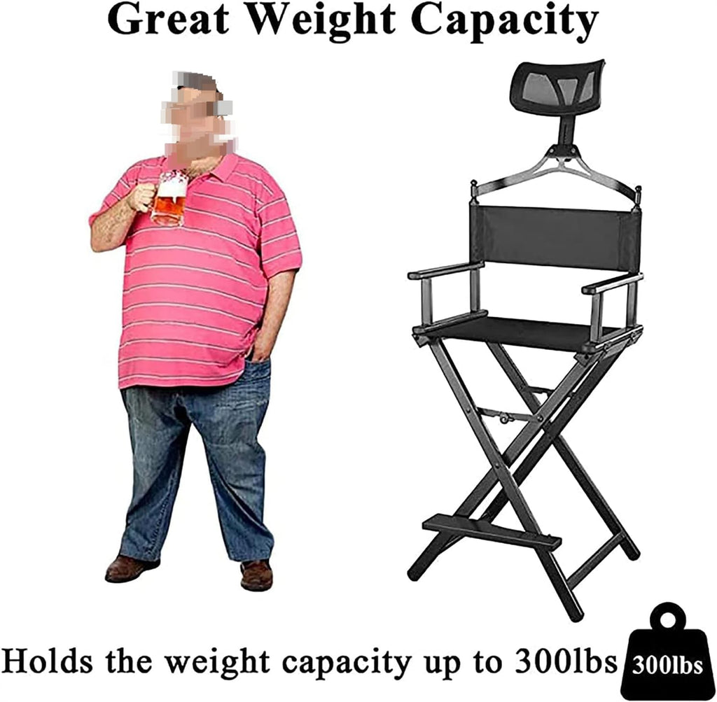 Portable Aluminum Makeup Chair Foldable Director Seat with Armrest Heavy Duty 300lb Capacity Black W1315