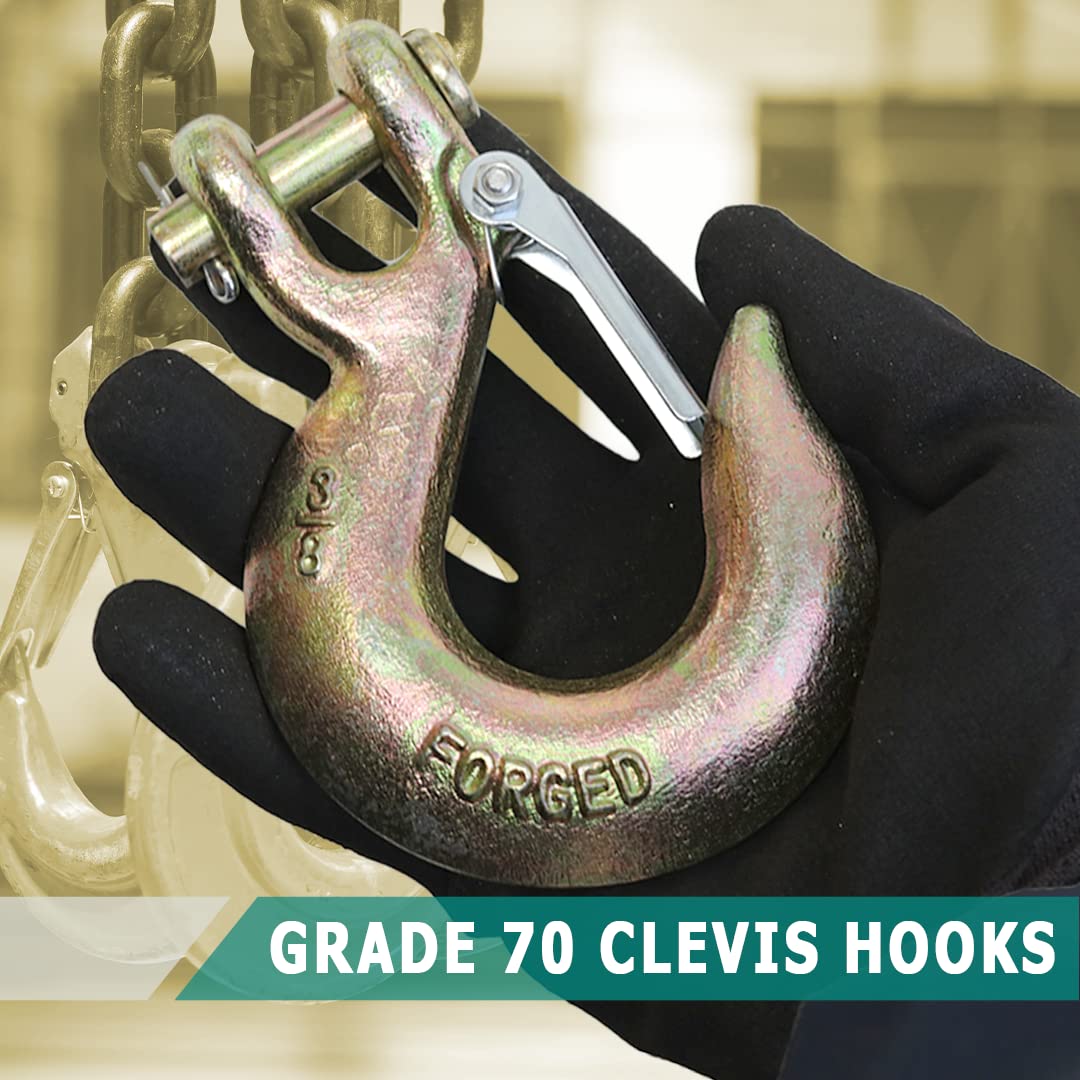 4 Pack 3/8" Grade 70 Forged Clevis Slip Hook with Safety Latch G621500