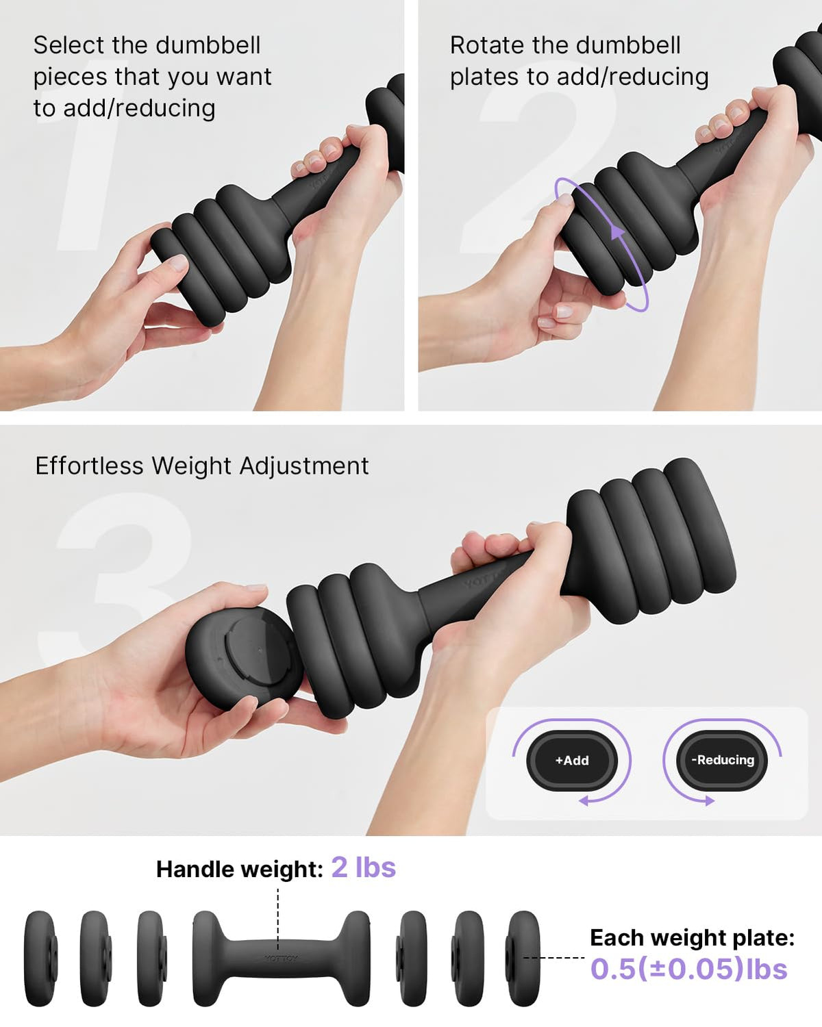 Adjustable Dumbbell Set of 2, 4-in-1 Free Weights with Soft Grip and Base E61672