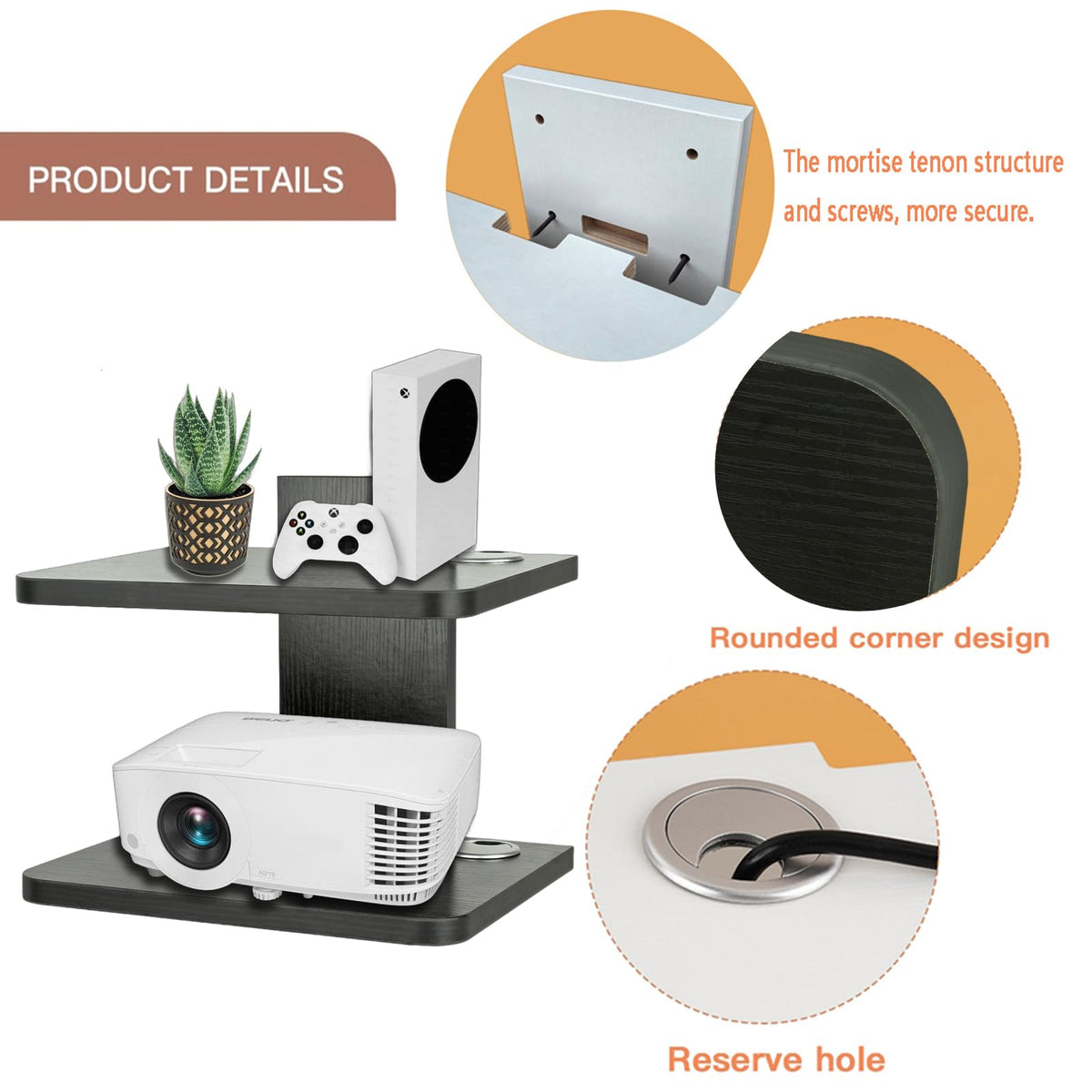 Black 2 Tier Projector Wall Mount M889