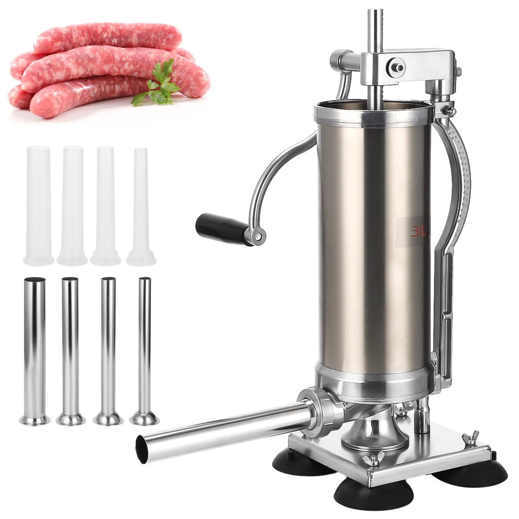 3L Hand Crank Stainless Steel Sausage Stuffer with 8 Tubes F7004