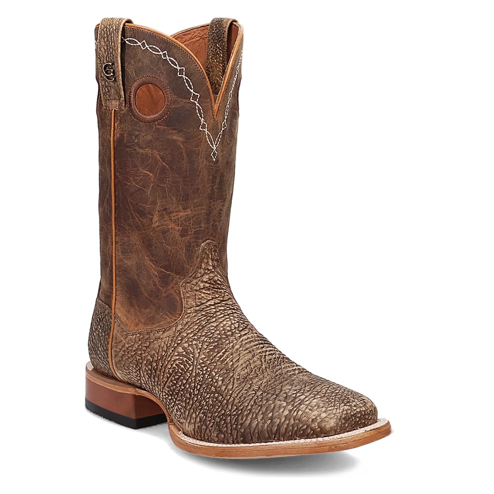 Brown Embroidered Bison Square Toe Pull On Dress Boots H562756