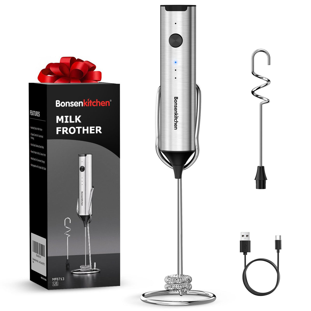 Rechargeable 3-Speed Handheld Milk Frother T7715