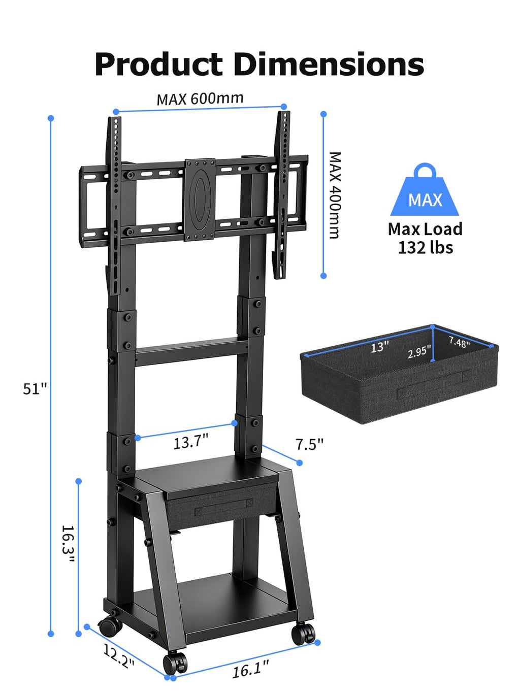 Mobile TV Cart with Storage Drawer for 32-75 inch TVs L803357