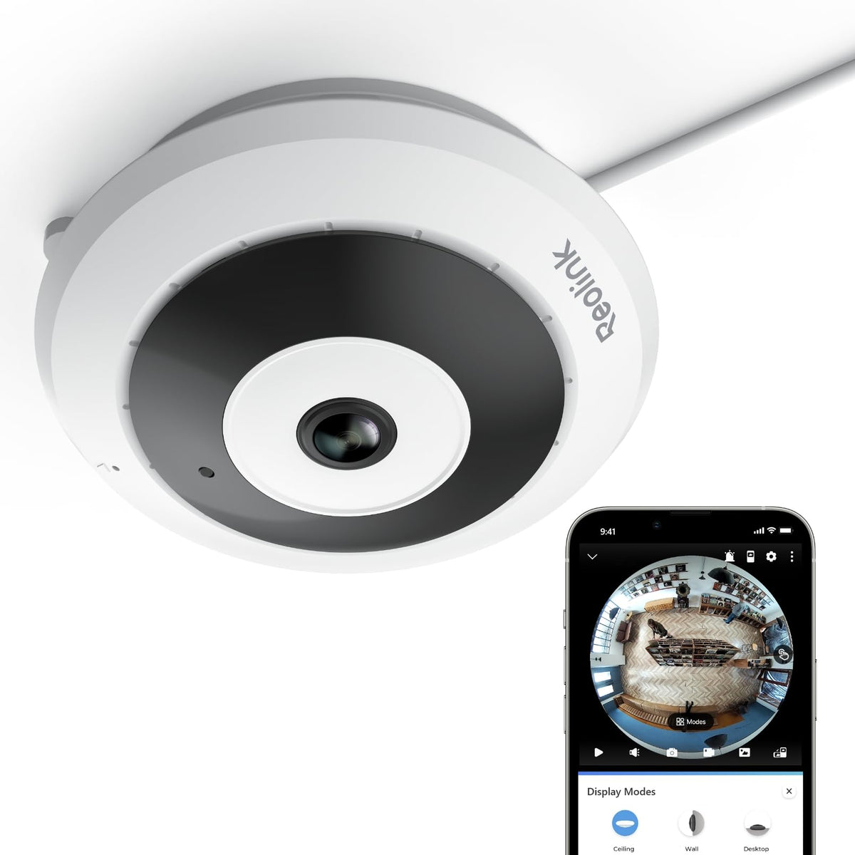 WiFi Security Fisheye Camera, 2K+ 6MP 360° Panorama F14443