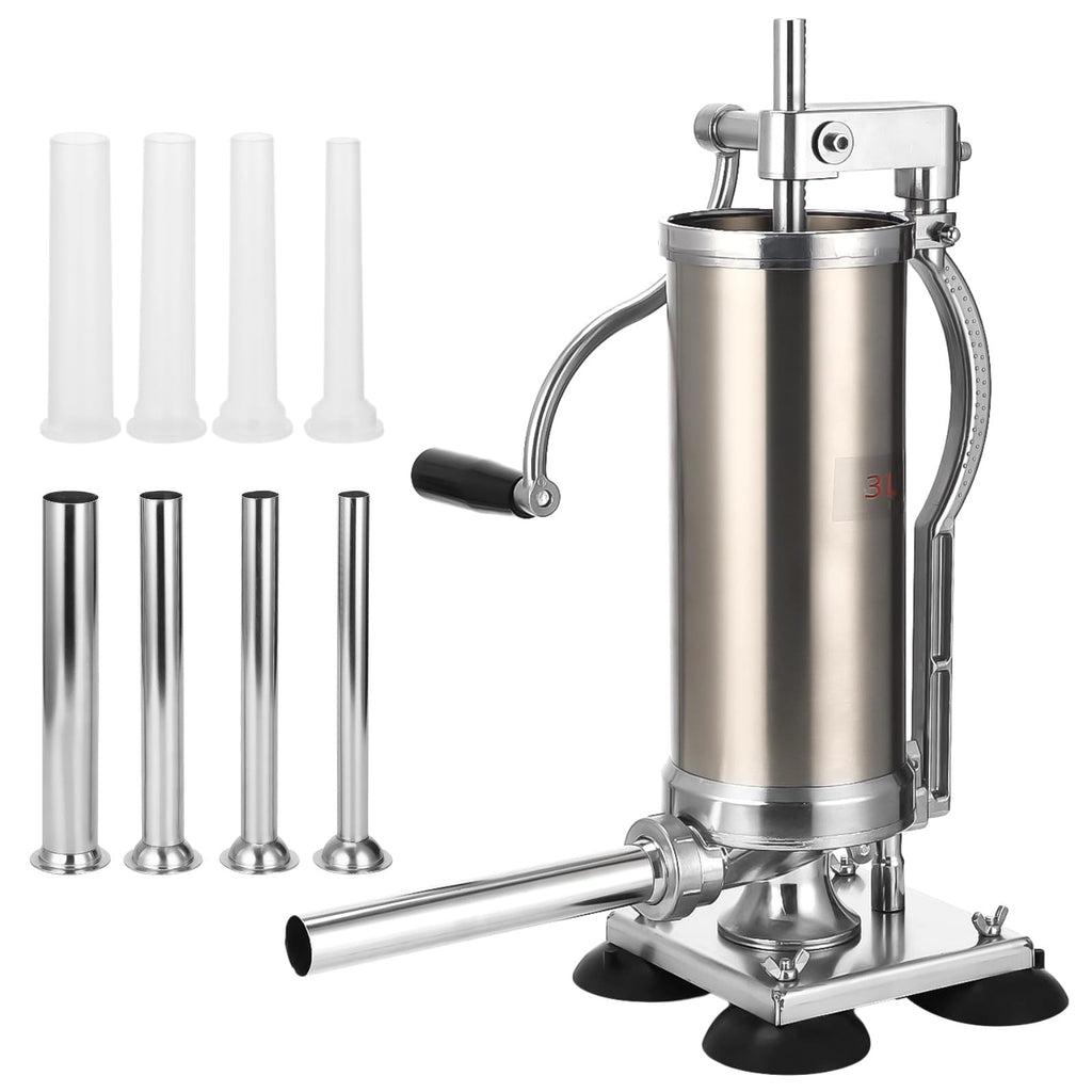 3L Hand Crank Stainless Steel Sausage Stuffer with 8 Tubes F7004