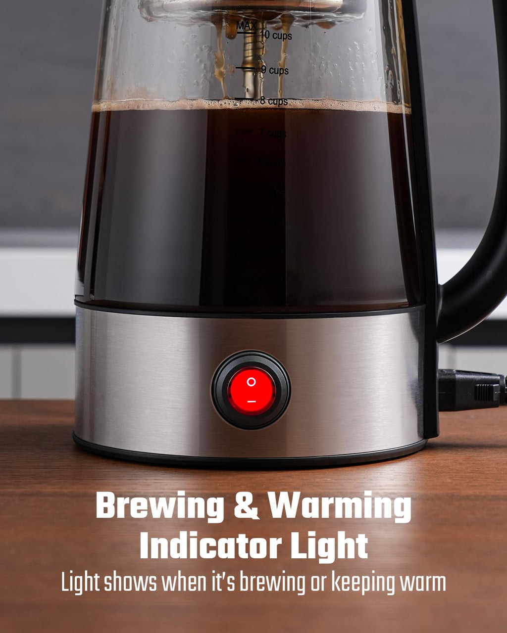 10-Cup Electric Percolator Coffee Pot with Borosilicate Carafe V4441