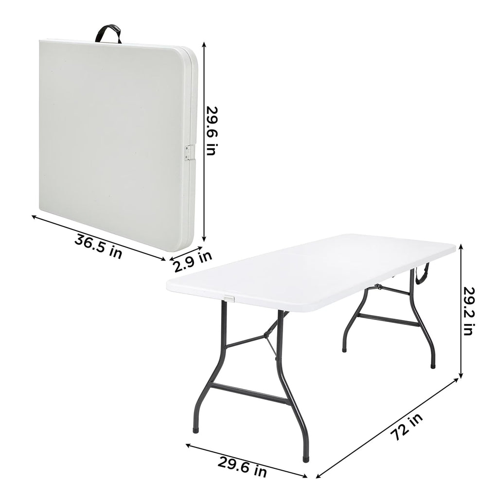 6 Foot Fold-in-Half Folding Table White Speckle HDPE Top M8687