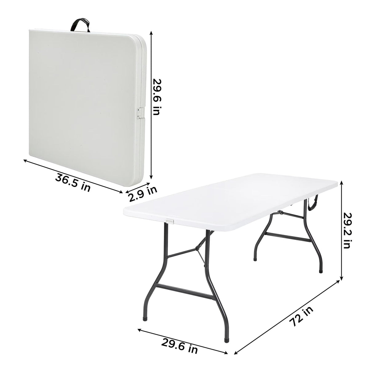 6 Foot Fold-in-Half Folding Table White Speckle HDPE Top M8687