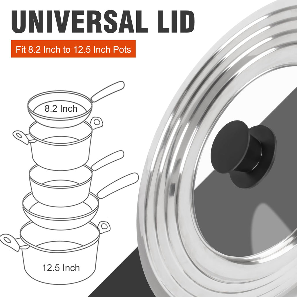 Universal Lid for Pots and Pans Skillets 8.2-12.5 Inch Stainless Steel C142886
