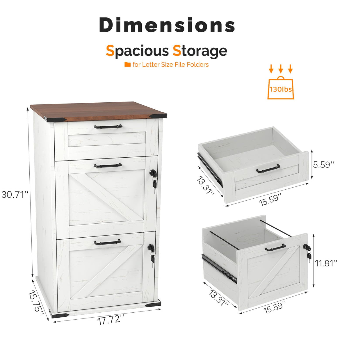 3 Drawer File Cabinet with Lock H379