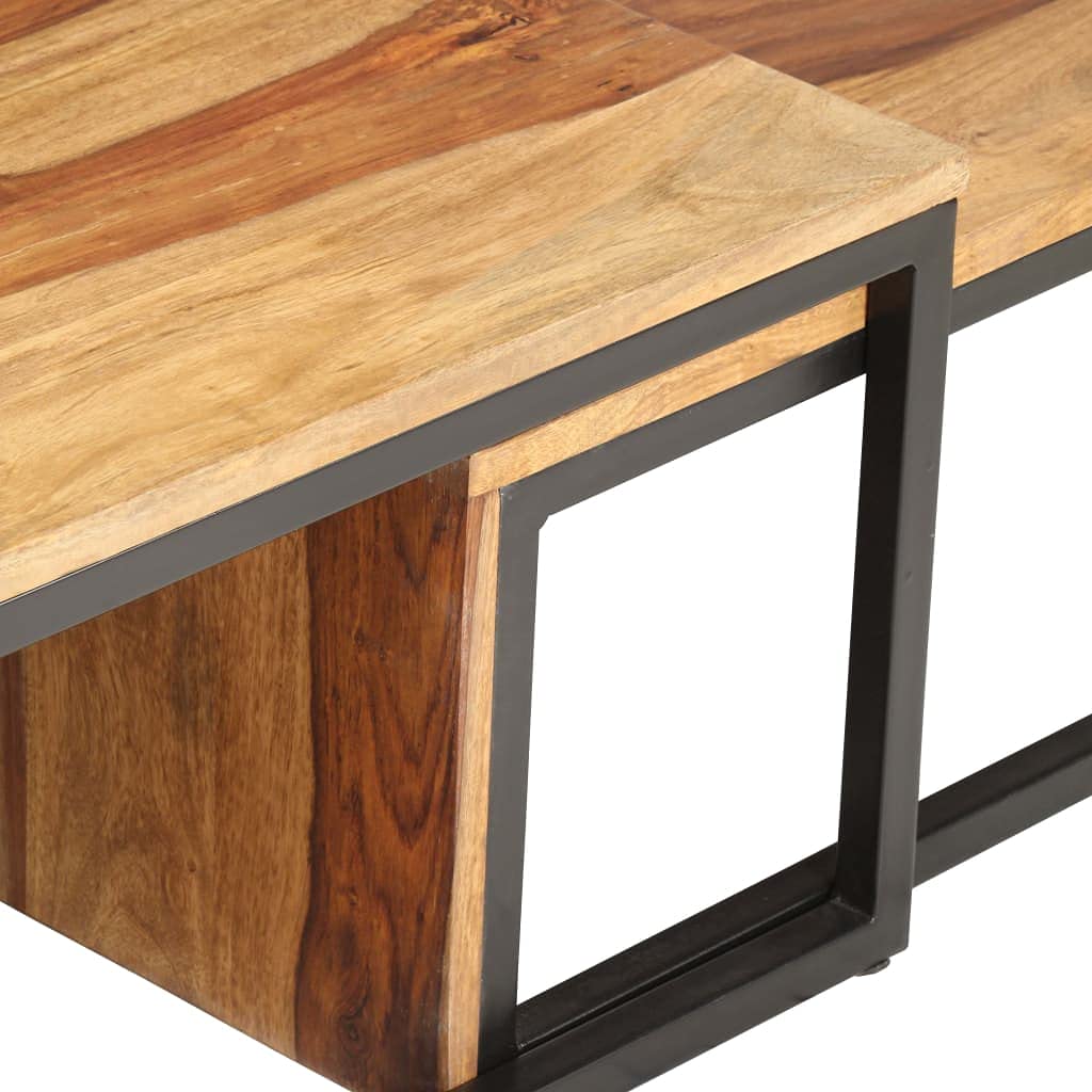 Brown Set of 2 Solid Sheesham Wood Nesting Coffee Tables G6617