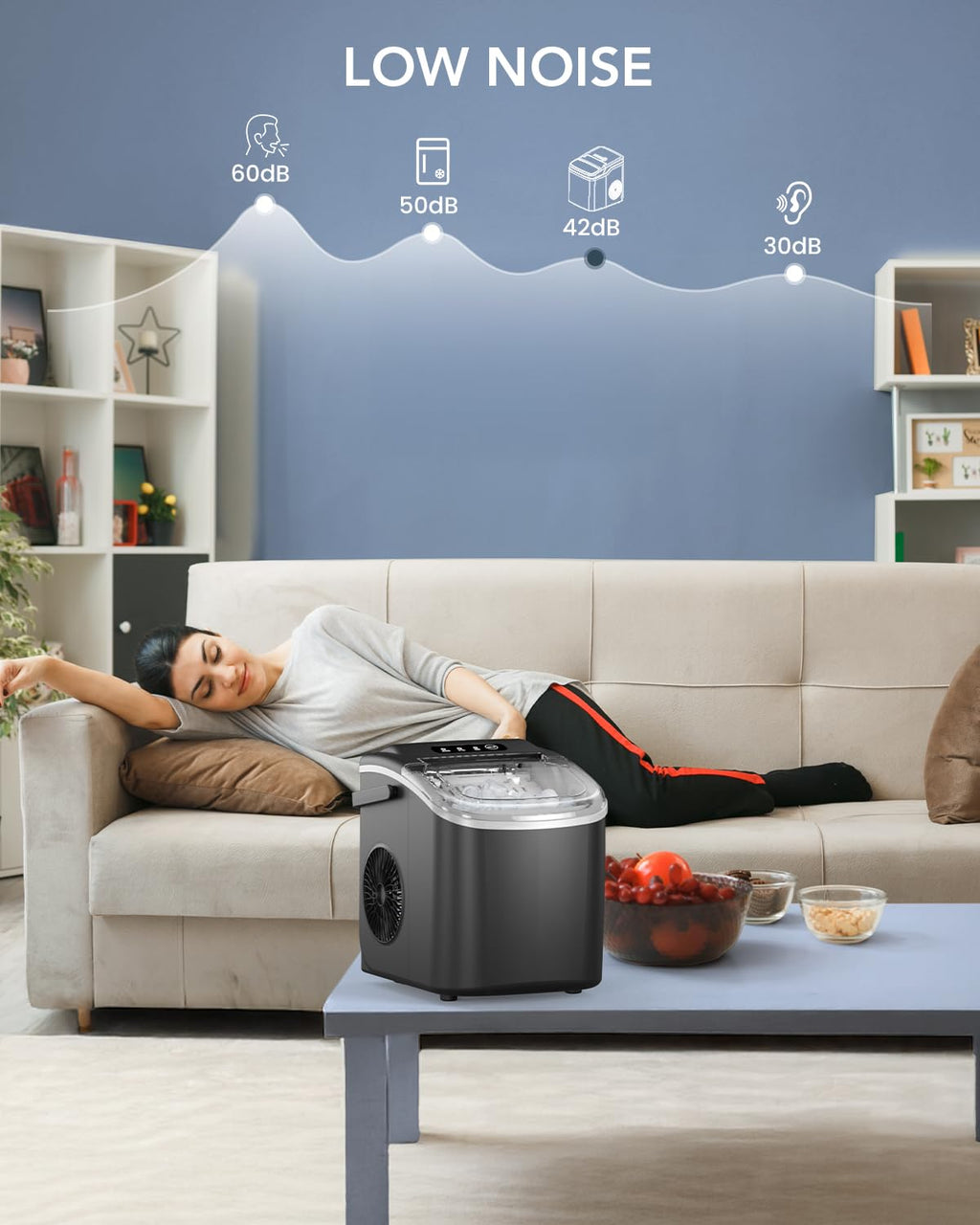 Black Countertop Ice Maker with Ice Scoop & Basket T535