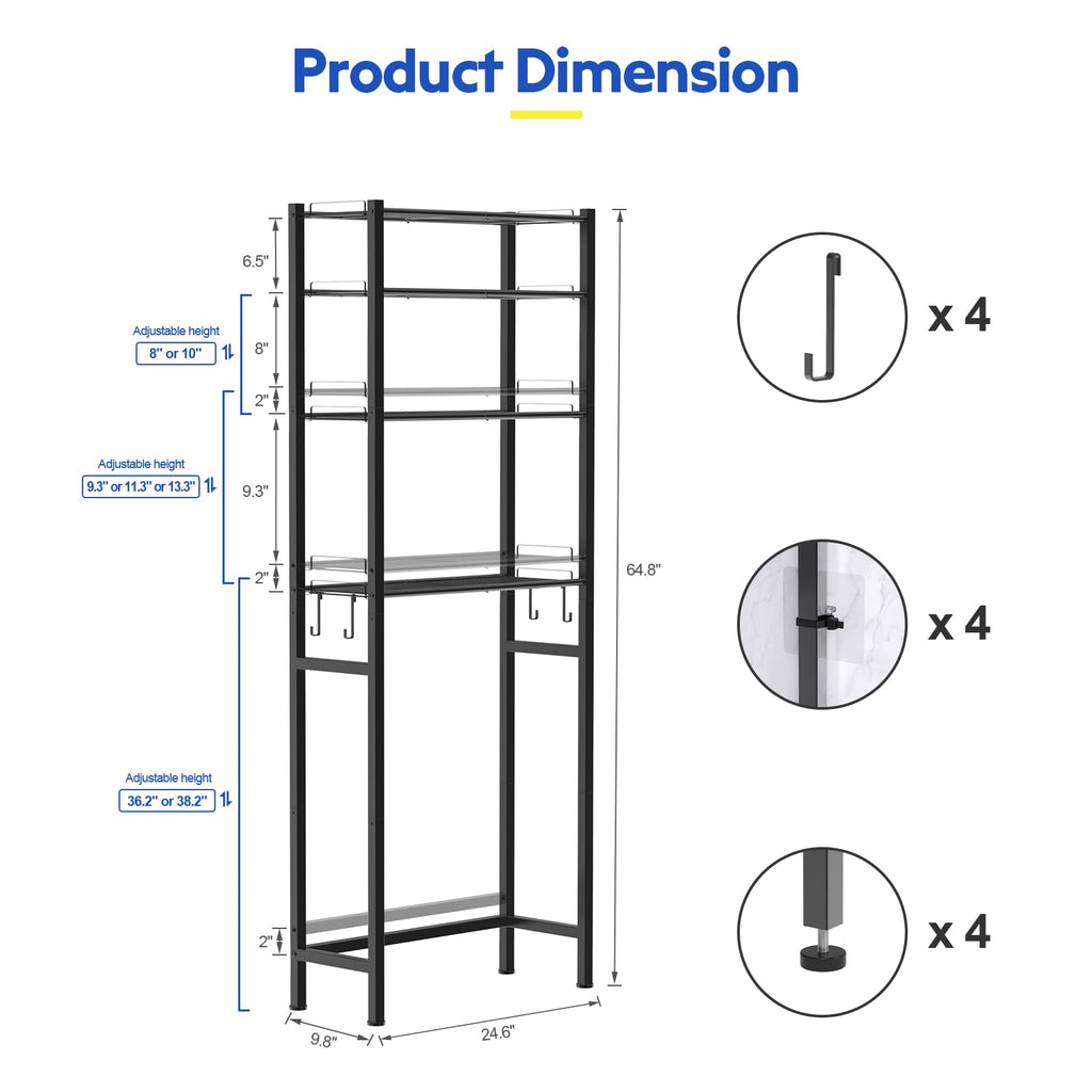 4 Tier Over The Toilet Storage Rack Black Q570716