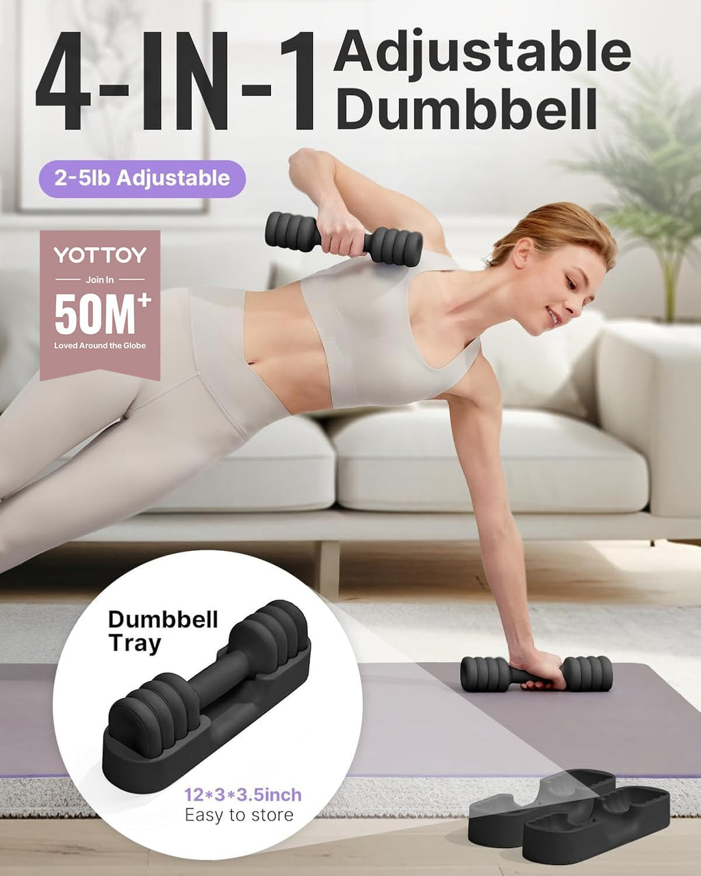 Adjustable Dumbbell Set of 2, 4-in-1 Free Weights with Soft Grip and Base E61672
