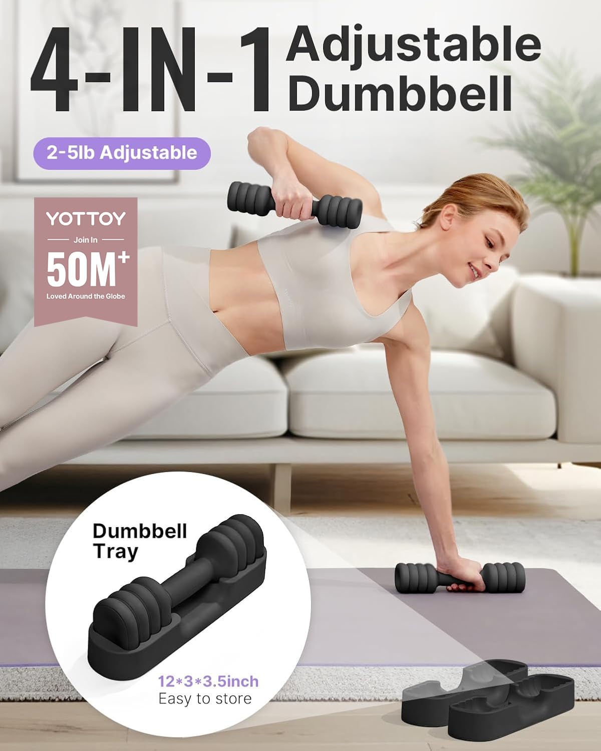 Adjustable Dumbbell Set of 2, 4-in-1 Free Weights with Soft Grip and Base E61672