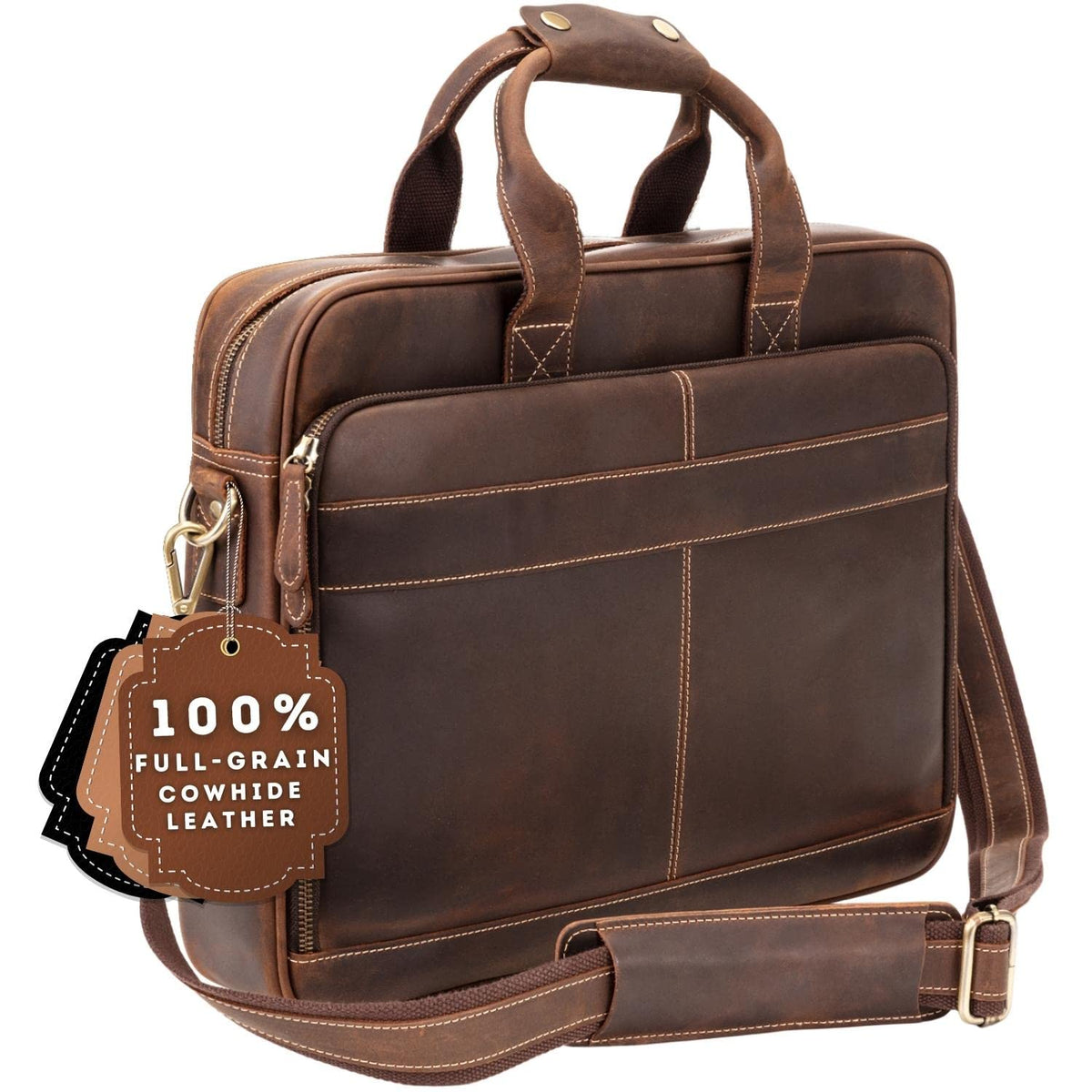 Full-Grain Leather Laptop Briefcase M9906