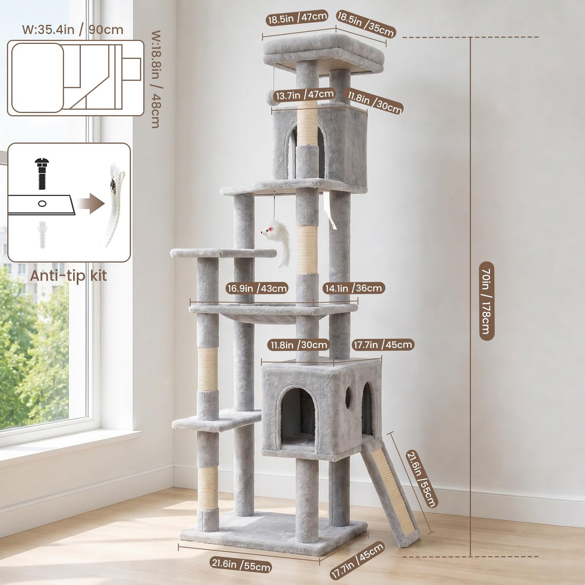 70 Inches Cat Tree with Ladder Q181147