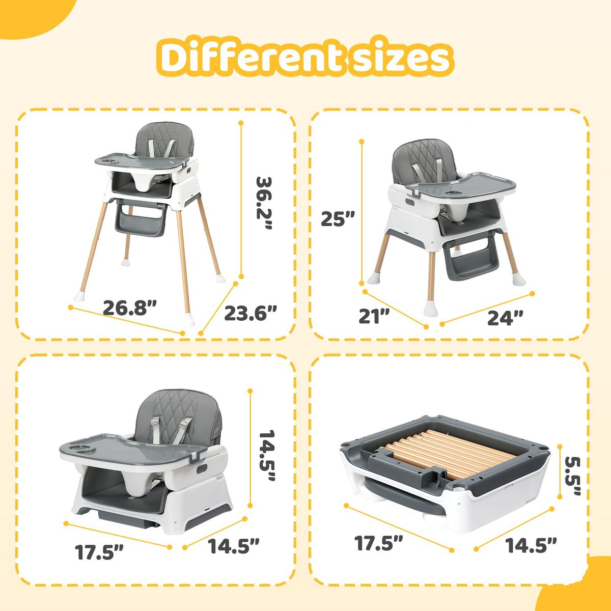5 in 1 Portable High Chair with Double Tray M933968