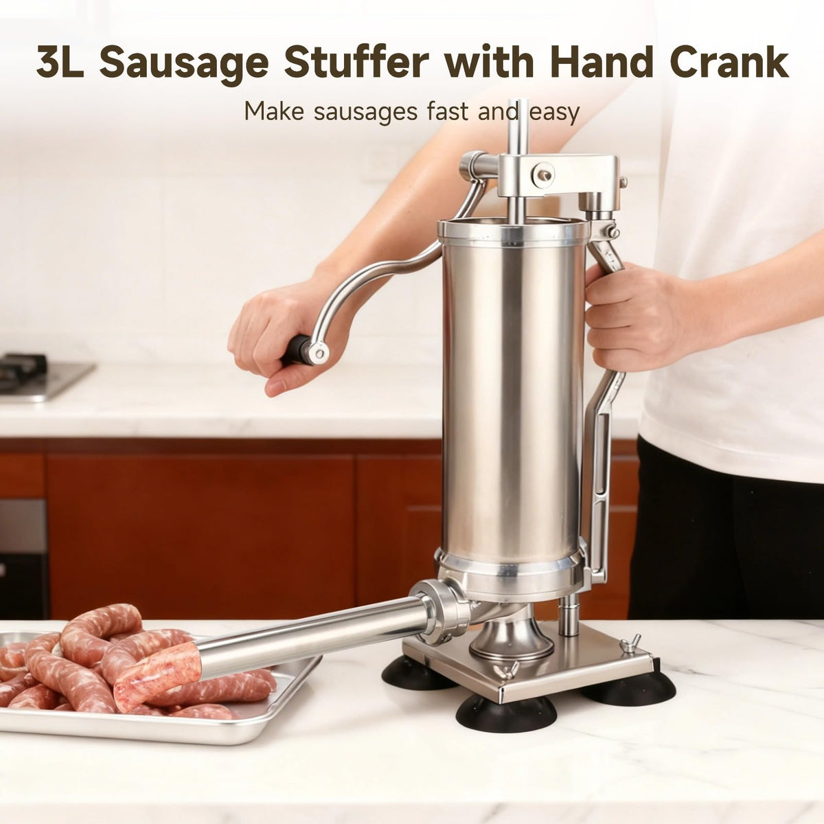 3L Hand Crank Stainless Steel Sausage Stuffer with 8 Tubes F7004