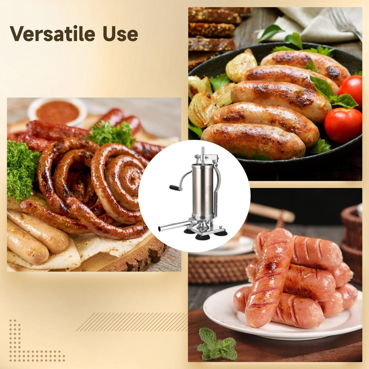 3L Hand Crank Stainless Steel Sausage Stuffer with 8 Tubes F7004